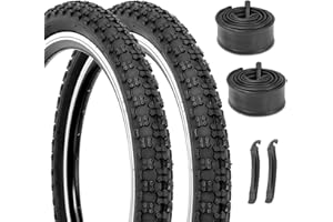Hycline Kids Bike Replacement Tires Set: 2-Pack 12.5/14/16/20x2.125 Inch Premium Butyl Rubber Wear-Resistant Folding Bicycle Tires and 2 Pcs Bike Tubes Schrader Valve with Tire Levers for BMX MTB