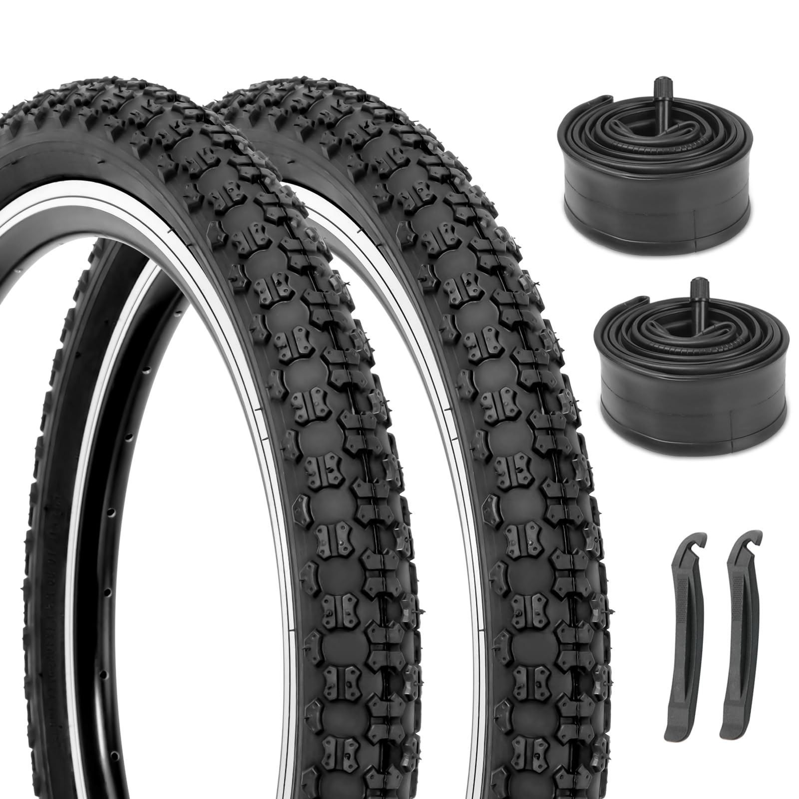Photo 1 of 2-Pack Kids Bike Tires Set: Hycline 16x2.125 Inch (57-305 mm) Folding Replacement Puncture-Resistant Bicycle Tires and Pair 16-inch Inner Tubes with Tire Levers for BMX, MTB or Kids Children Racing