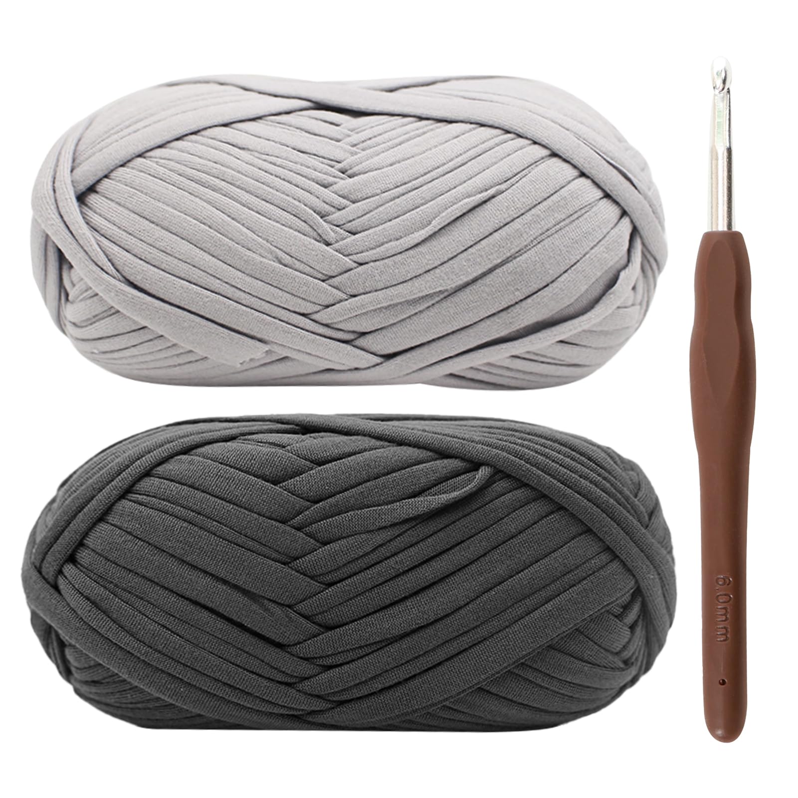 Chunky Yarn for Crochet - Thick Wool for Crocheting 2x100g with 6mm Hook - Beginner Friendly Elastic Fabric Cloth Knitting (Grey)