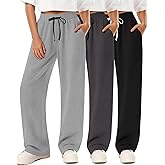 Neer 3 Pack Women's Yoga Sweatpants Wide Leg Drawstring Baggy Pants Casual Loose Workout Open Bottom Lounge Pants