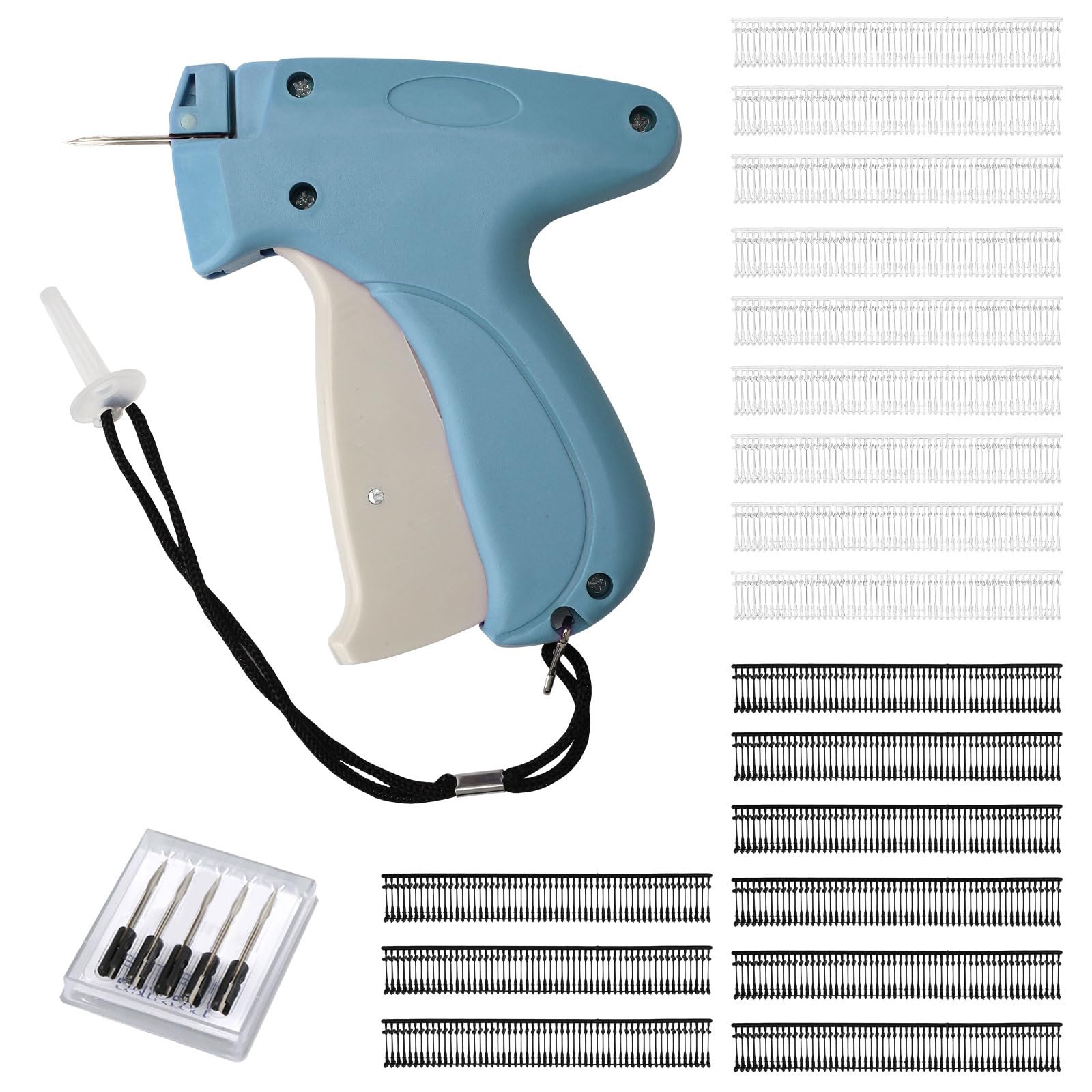 Clothes Tagging Gun,Standard Clothing Brand Label Gun Portable Garment Price Tag Gun 5 Replacement Tagging Gun Needles + 1000 Pieces 8mm tag Gun barbs for Clothes Socks Price Labels Hat (Blue)