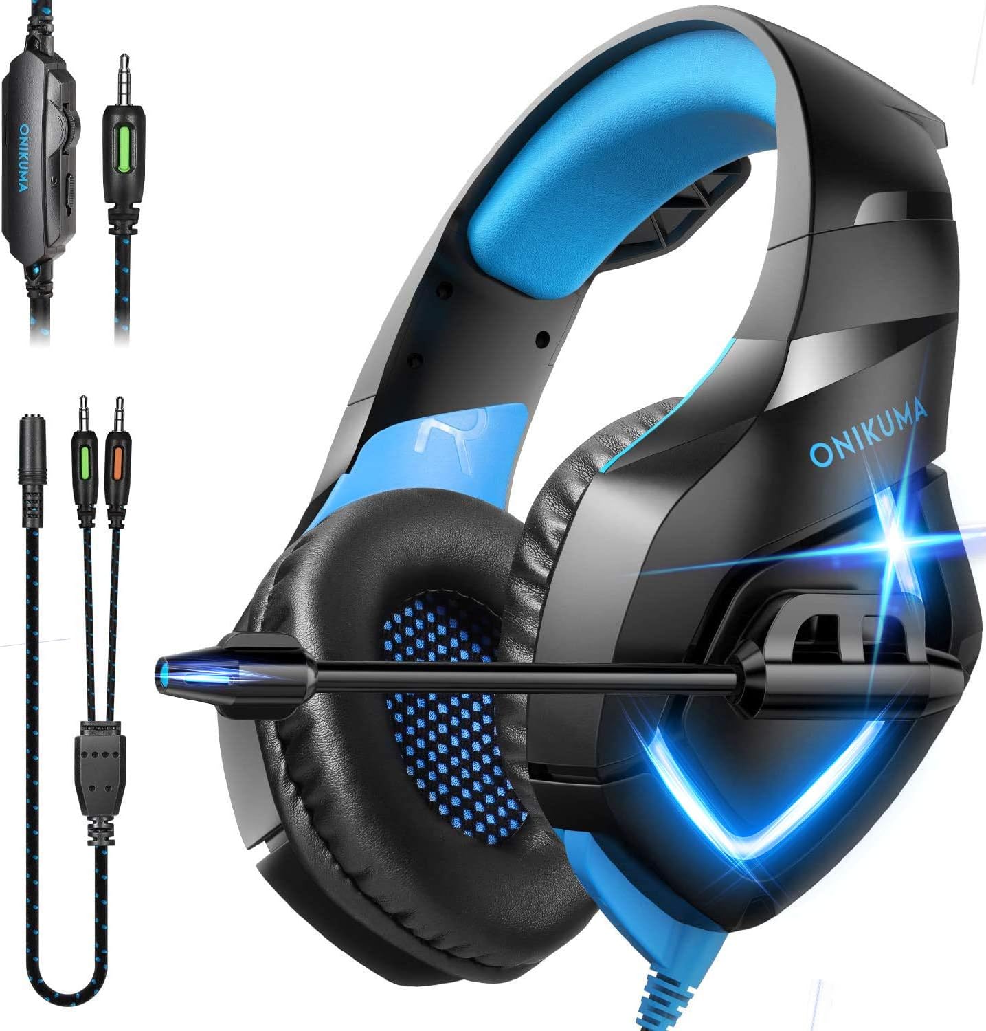 ONIKUMA Gaming Headset Over Ear Gaming Headphone with Microphone,Noise Canceling Stereo Sound Noise,Soft Memory Ear Cup for PC,PS4,PS5,Nintendo 64,Xbox One,Laptops(Adapter Not Included)