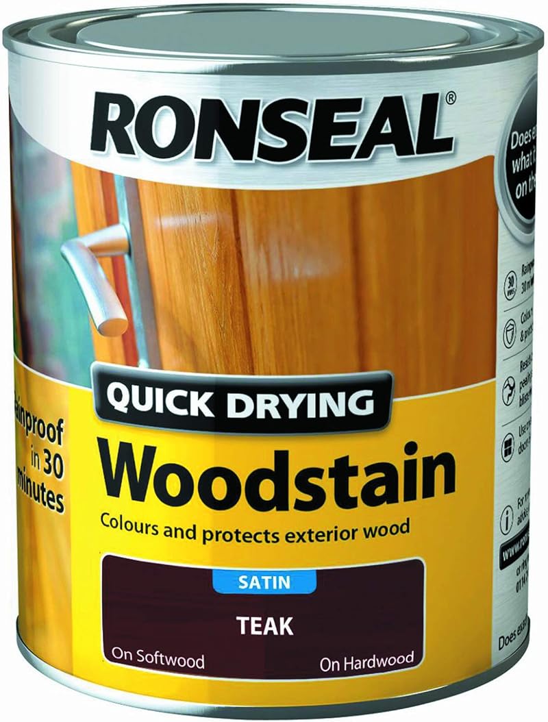 Ronseal Quick Drying Woodstain Teak Satin 750ml - Exterior Doors & Windows