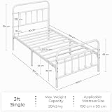 Yaheetech 3ft Single Bed Frame Vintage Iron Platform White High Headboard view 8