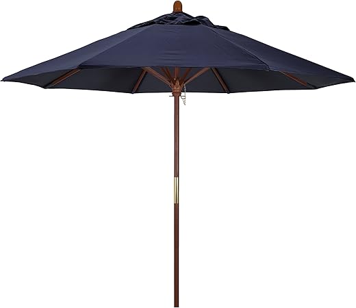 Amazon Com California Umbrella 9 Rd Wooden Market Umbrella Push Open Pin Stop Sunbrella Navy Patio Umbrellas Garden Outdoor