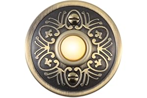 RANERVZ Vintage Lighted Doorbell Push Button, 2.2inch Bronze Round LED Door Bell Switch Home Wall Mounted Buttons Wired Opener Universal Hardware Garage Front Doors Easy Installation, Light Yellow Light
