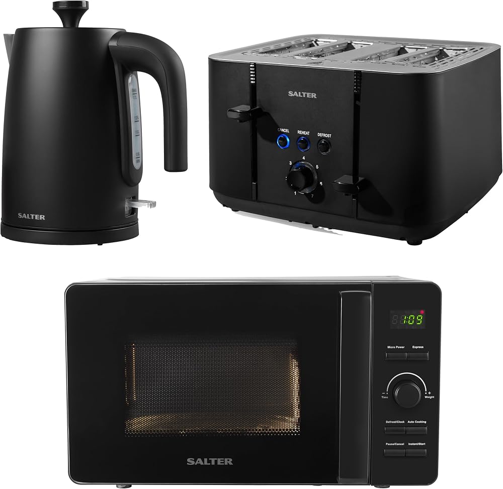 Salter Kuro COMBO-8801 Kettle Toaster Microwave Set Black 3kW 800W 60m
