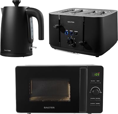 Salter Kuro COMBO-8801 Kettle Toaster Microwave Set Black 3kW 800W 60m