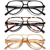 DOOViC 3 Pack Retro Aviator Reading Glasses for Women Men Lightweight Blue Light Blocking Computer Readers