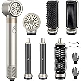 6-in-1 Hair Styler, Hair Dryer, Multi-Function Hot Air Brush Set, Ionic Blow Dryer with Interchangeable Attachments for Curling, Straightening, Volumizing, Gifts for Women(Champagne Gold)