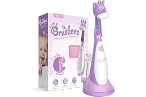 Brusheez Little Toddlers’ Sonic Toothbrush - Safe & Gentle Toothbrush for Ages 1-3 with Built-in, Light-Up 2-Minute Timer, Extra Brush Head, & Storage Base for First-Time Brushers (Lucky The Unicorn)