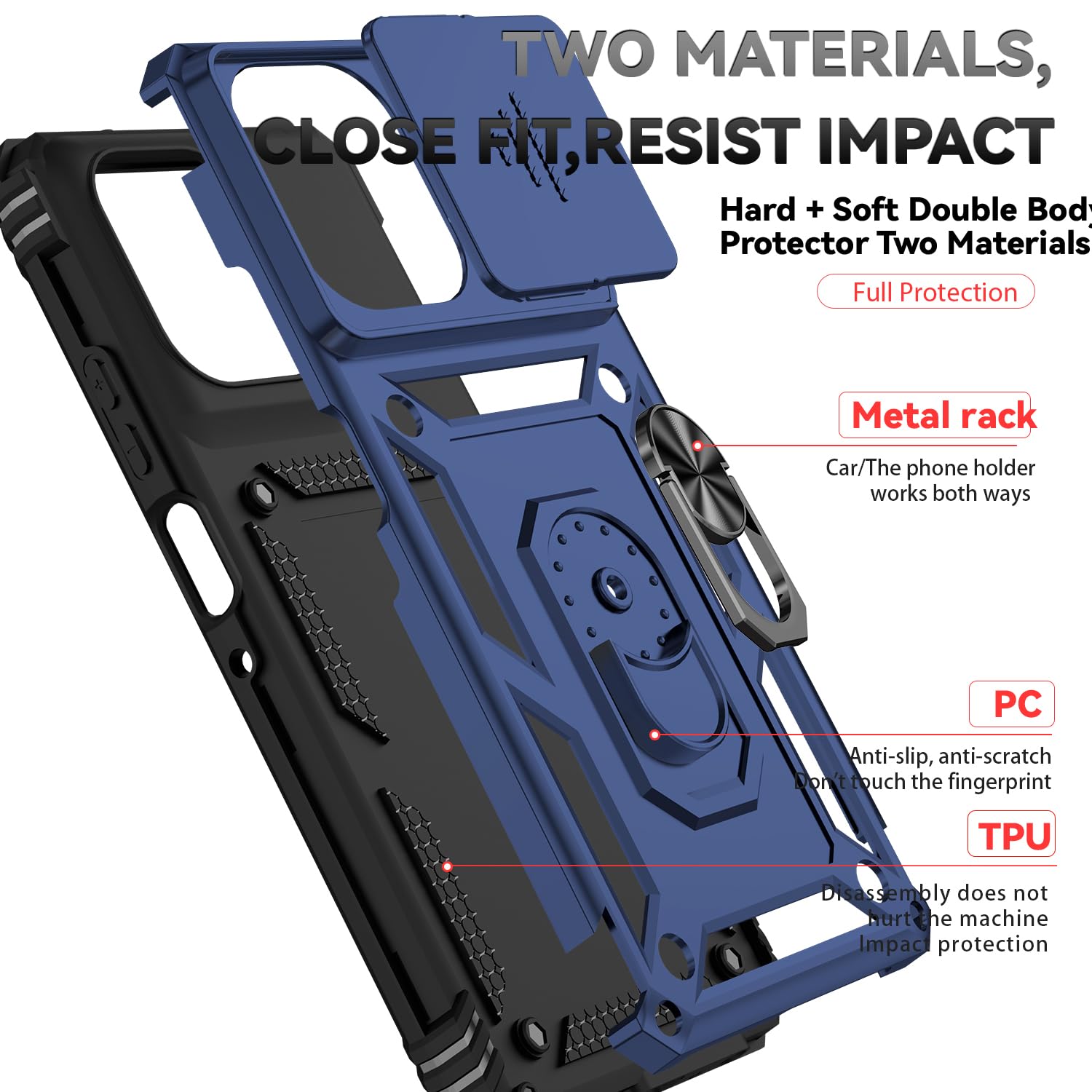 for Moto G Power 2025 Case, with Camera Lens Cover Screen Protector, Dual Layer Military-Grade Drop Tested Magnetic Ring Holder Kickstand Protective Phone Case for Moto G Power 2025 (Navy Blue)