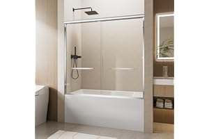 NOIRPIERRE Sliding Tub Shower Door, 56-60 in. W x 57 in. H Semi-Frameless Bypass Double Sliding Bathroom Glass Door for Tub, 1/4 inch Clear Tempered Glass Bathtub Door, Chrome Aluminum
