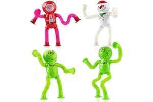 WITMELT 4Pcs Christmas Pop Tube Sensory Toys,Grenn Monster Telescopic Suction Fidget Toys for Kids Toddler with ADHD or Autism,Christmas Stocking Stuffers Party Favors Gifts Idea for Boys Girls