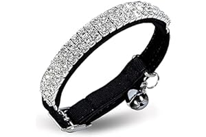 CHUKCHI Soft Velvet Safe Cat Adjustable Collar Bling Diamante with Bells,11 inch for Small Dogs and Cats (Black)