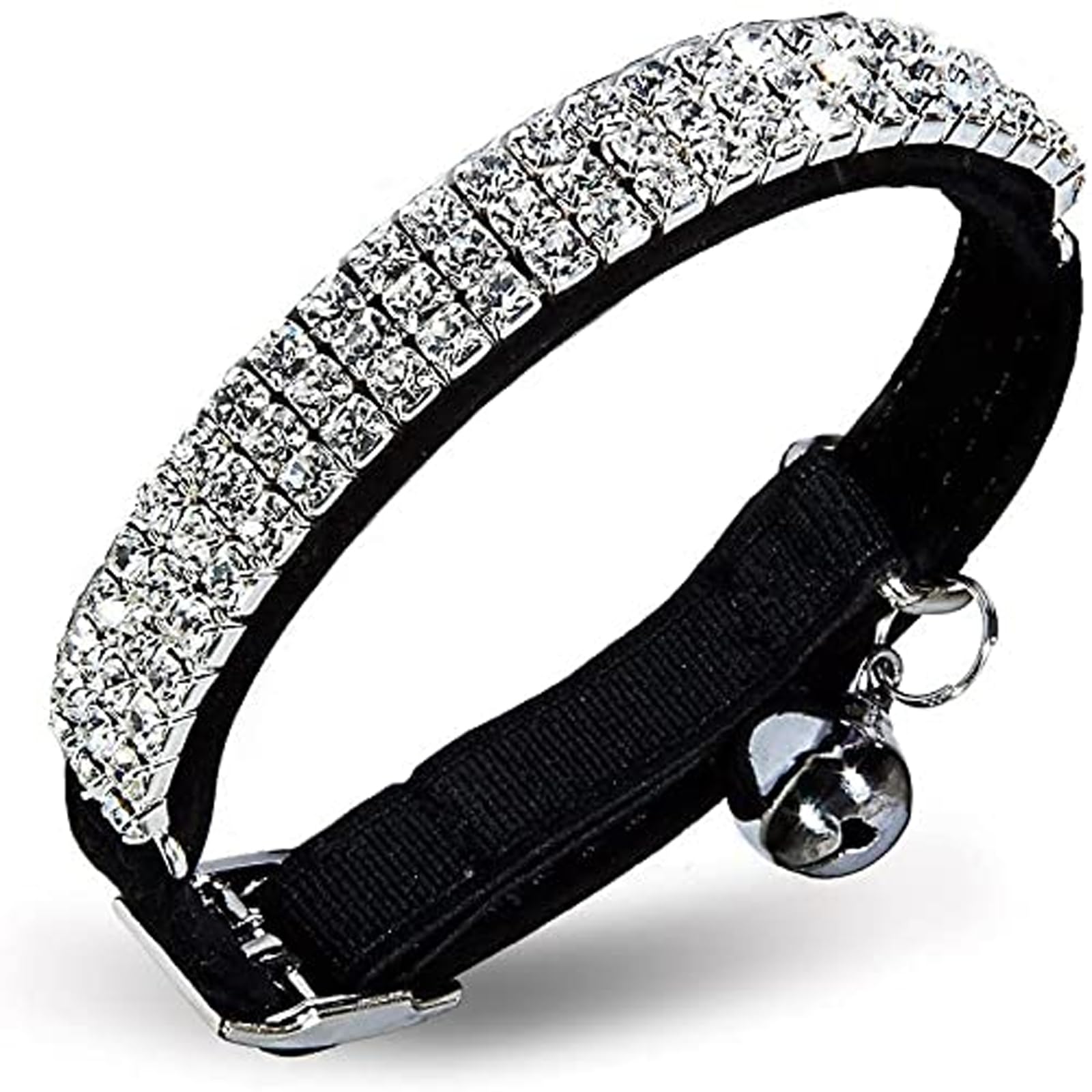 Photo 1 of CHUKCHI Soft Velvet Safe Cat Adjustable Collar Bling Diamante with Bells,11 inch for Small Dogs and Cats (Black)