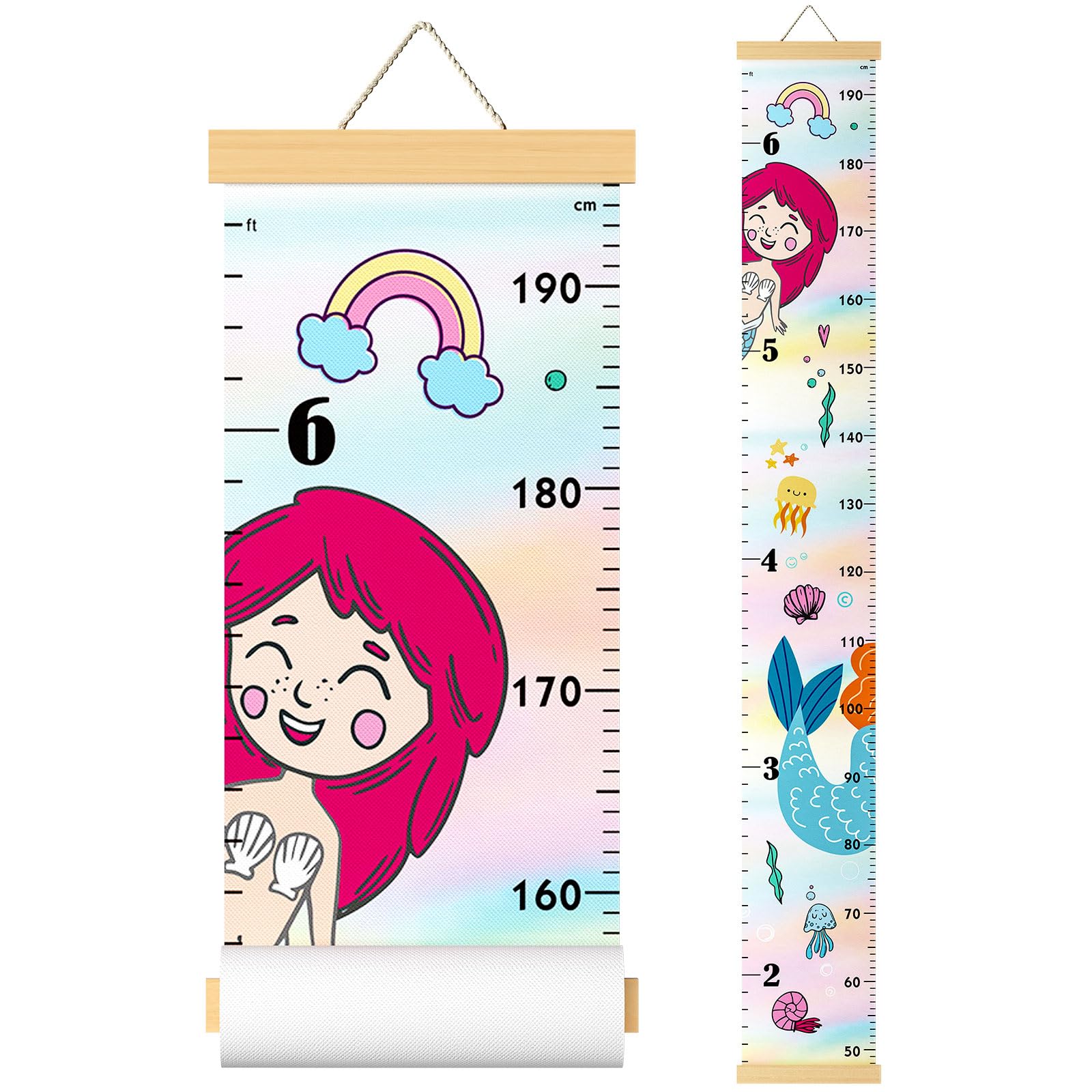 Update Mermaid Kids Growth Chart Wood Baby Kids Growth Chart for Wall Canvas Height Measurement Ruler from Toddler Removable Height Measurement for Wall Hanging Child's Nursery Room Decor