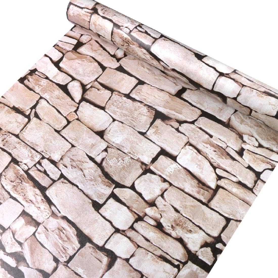 JAAMSO ROYALS Light Stone Peel and Stick Wallpaper - Self Adhesive Wallpaper Brick Peel and Stick Wallpaper – Use as Wall Paper, Contact Paper, or Shelf Paper (200 CM * 45 CM)