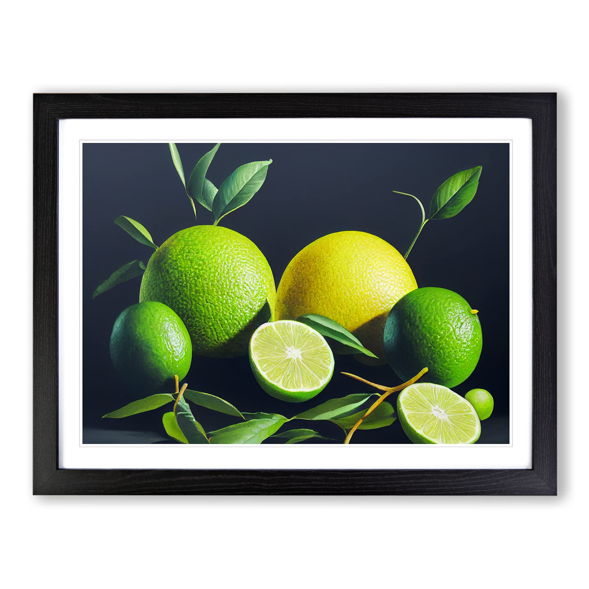 Lemon Lime Citrus Fruits Framed Print | A4 Black Framed Wall Art | Ready to Hang | Modern Food Picture | Living Room Bedroom Lounge Office