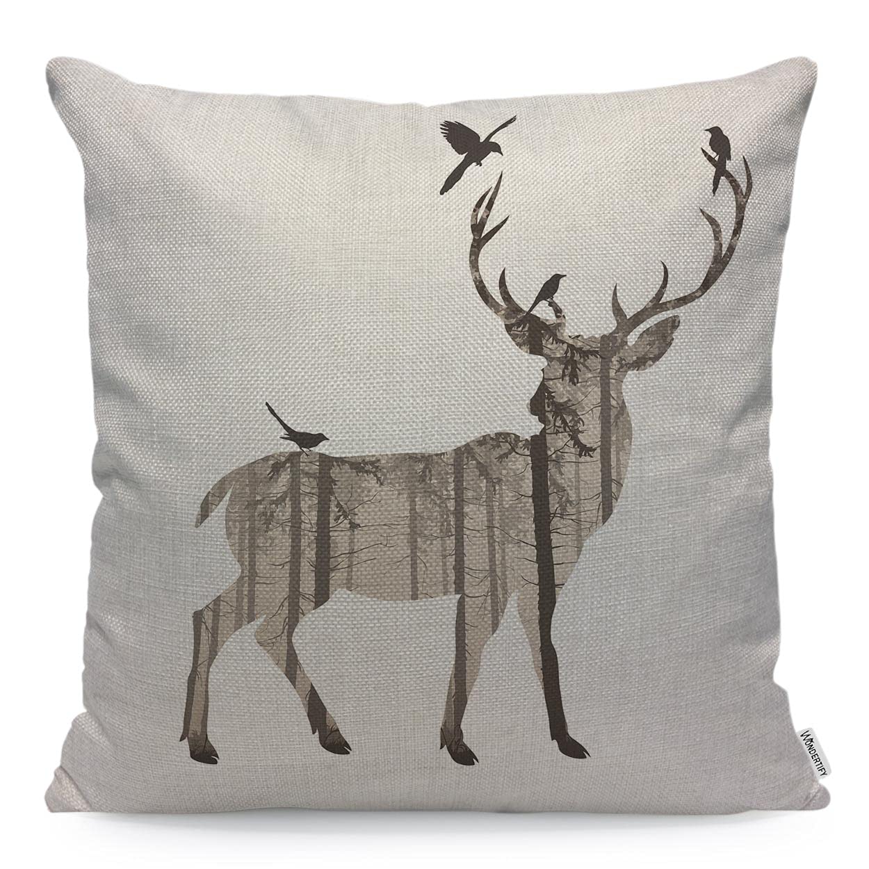 WONDERTIFY Deer Cushion Cover Fashion Deer Bird Decorative Throw Pillow Covers, Sofa Pillow Case 45X45 Cm