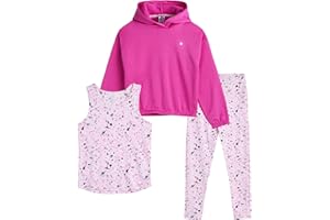 RBX Girls Pants Set - 3 Piece Active Fleece Tank Top Pullover Girls Hoodies and Kids Leggings Athletic Set (4-16)
