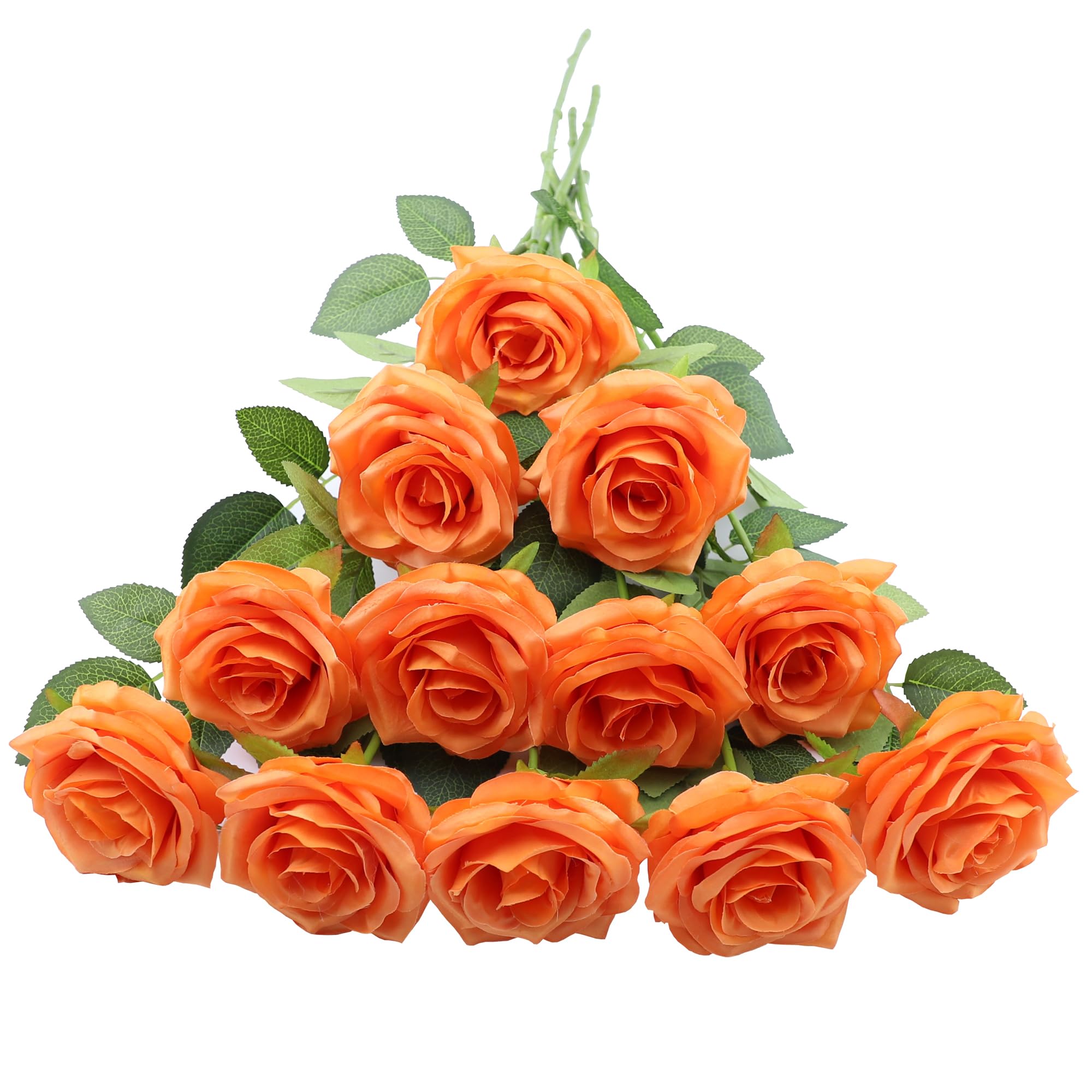 Photo 1 of LVEFIT 50pcs Artificial Rose Flower Orange Rose Orange Flower with Long Stem Silk Roses Bouquet for Wedding Bridal Shower Party Home Decoration