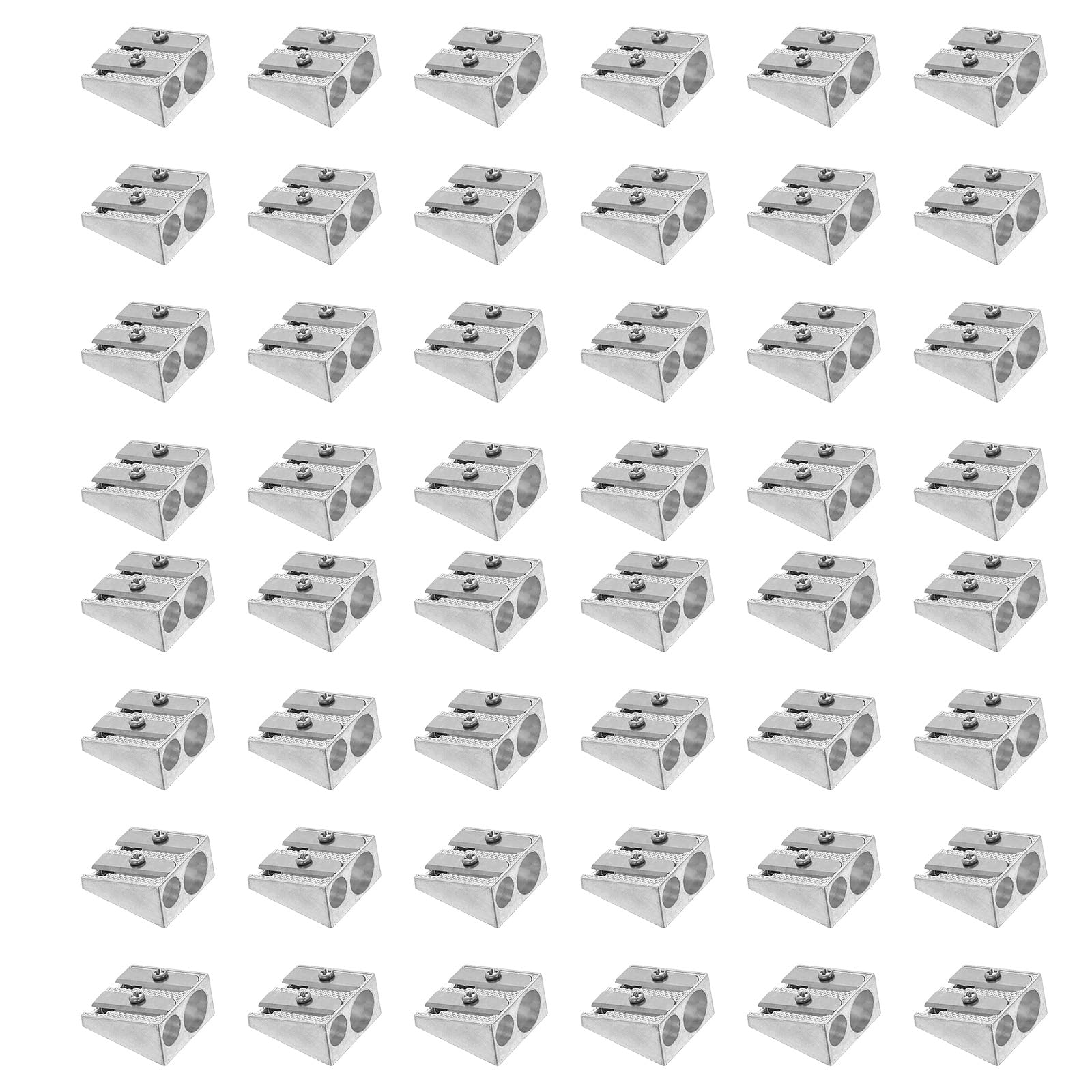 PATIKIL Metal Pencil Sharpeners, 48 Pack Aluminum Alloy Handheld Mini Manual Pencil Sharpener with Double Holes for Office Classroom Art Painting, Silver