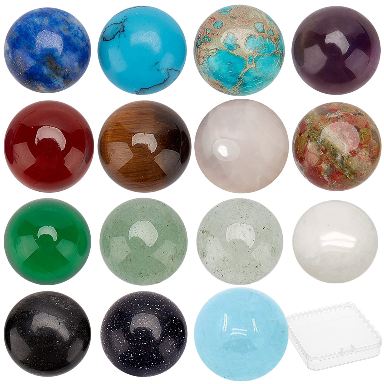 SUNNYCLUE 1 Box 30Pcs 15 Colors Gemstone Cabochons Half Round Chakra Stones Healing Crystals Flatback Beads Natural Tiger Eye Jade Polished for Earring Necklace Bracelet Jewelry Making, 10MM