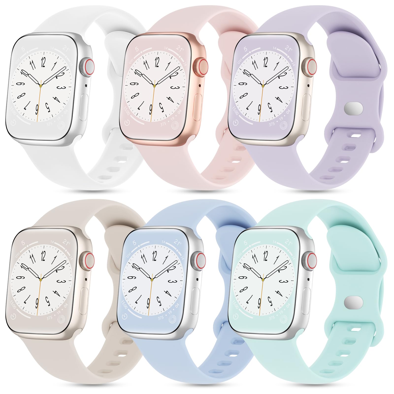 6 Pack Silicone Sport Bands Compatible with Apple Watch Band 38mm 40mm 41mm 42mm 44mm 45mm 46mm 49mm Women Men, Soft Strap Waterproof Wristband for iWatch Series 10 9 8 7 6 5 4 3 2 1 Ultra SE