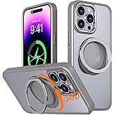 IYH 360° Rotatable Magnetic Case for iPhone 14 Pro, Military-Grade Shockproof Phone Cover with Matte Translucent Back(Gray)