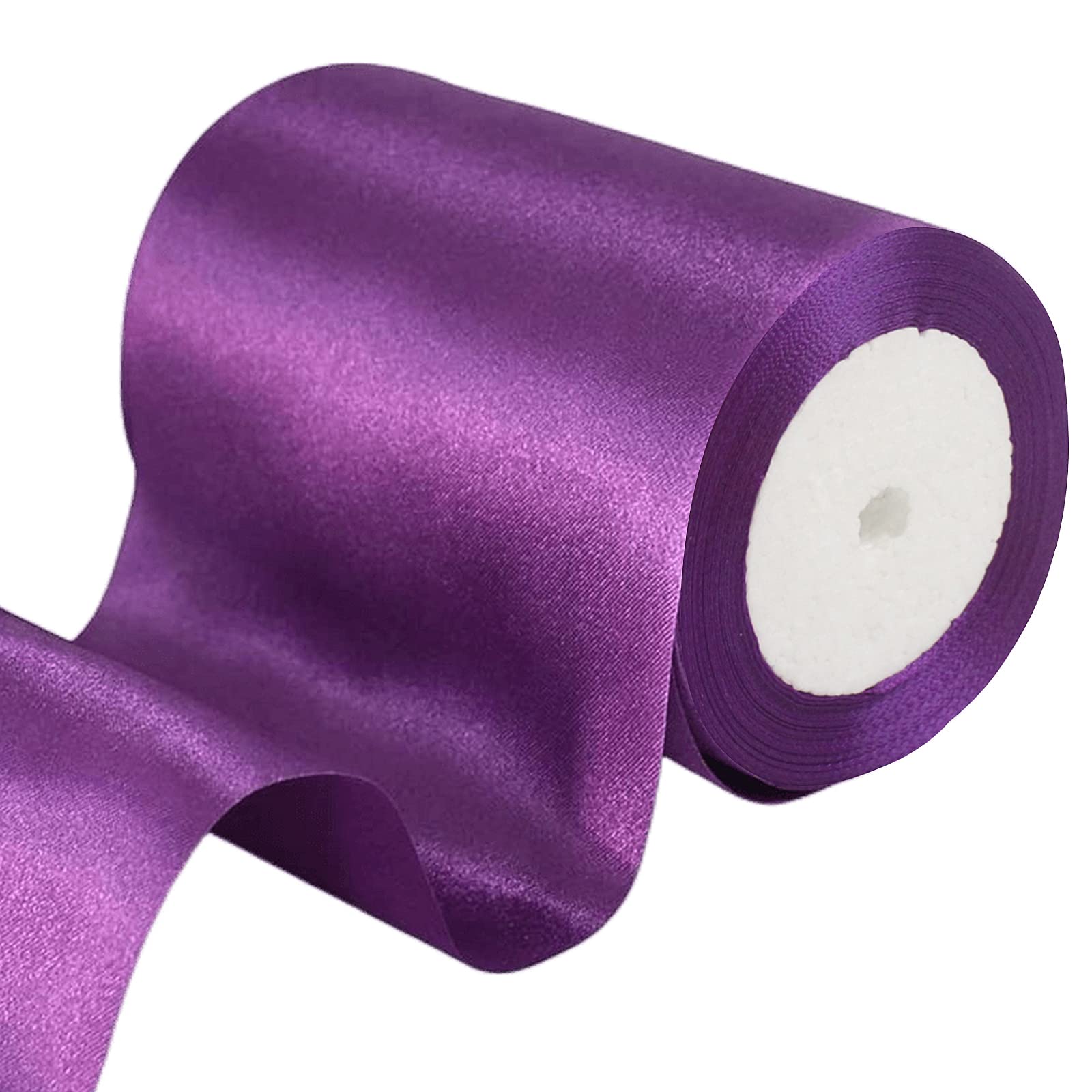 POPOYU 4 Inch Wide Dark Purple Ribbon 22m, 10cm Royal Satin Fabric Large Solid Ribbon, Polyester for Gift Wapping, Door, Chair, Window, Wedding Car, Christmas Tree Decoration