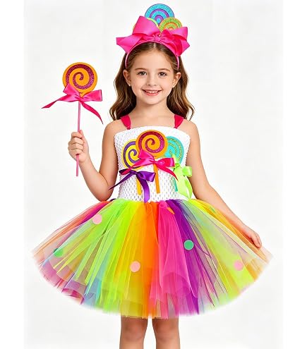 HJTT Candy Lollipop Costume for Kids Rainbow Tulle Princess Tutu Dress for Girls Halloween Birthday Party Clothes (Candy A,2-3 Years) : Clothing, Shoes & Jewelry