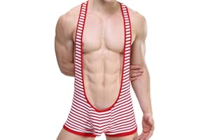 S Forever Men's Striped Bikini Jockstrap Leotard Mankini Wrestling Singlet