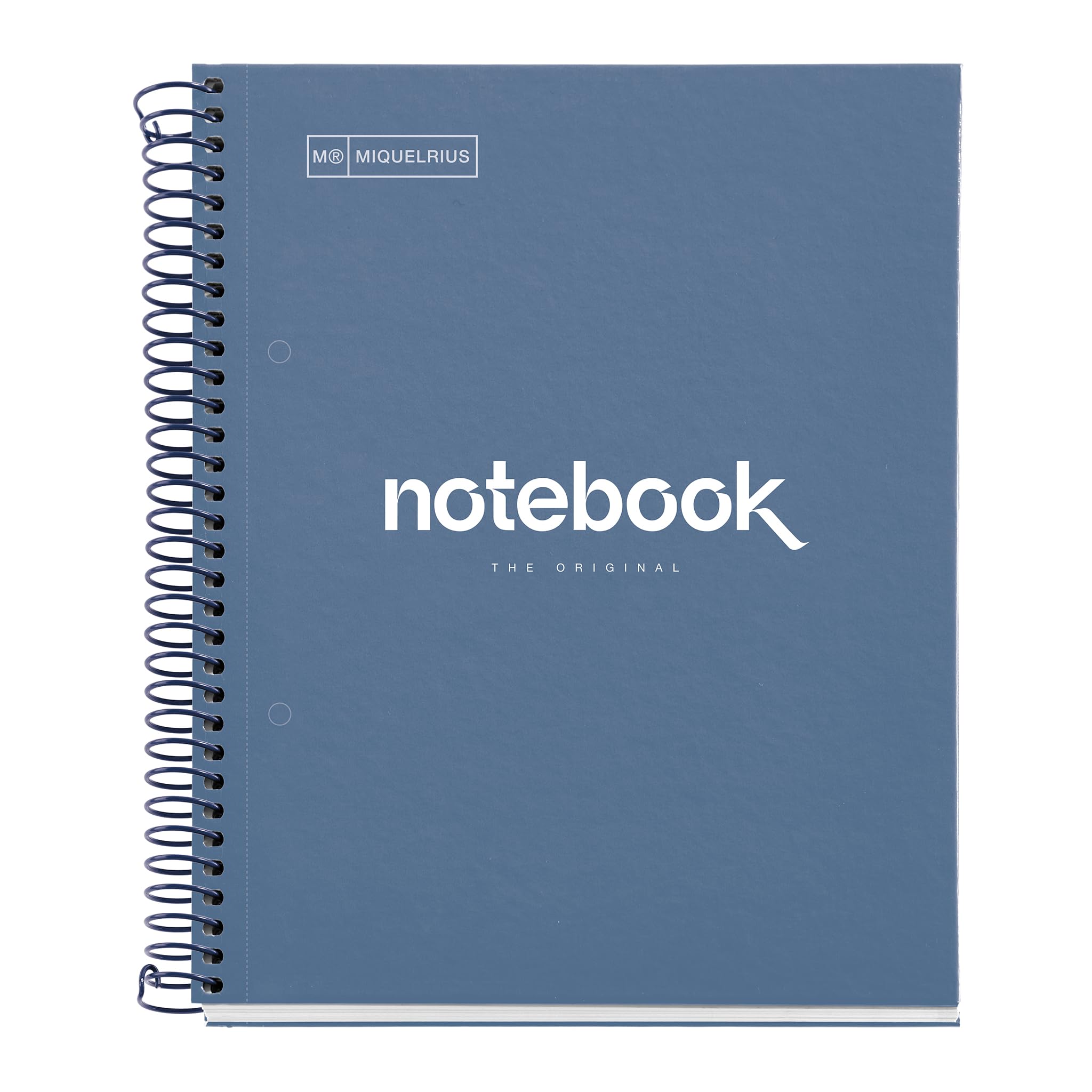 Miquelrius - Notebook A5 Notebook, 1 Coloured Strip, 80 Sheets with Grid 5 x 5 mm, Paper 90 g/m² Micro-Perforated with 2 Holes for 2 Rings, Cardboard Cover, Navy Blue