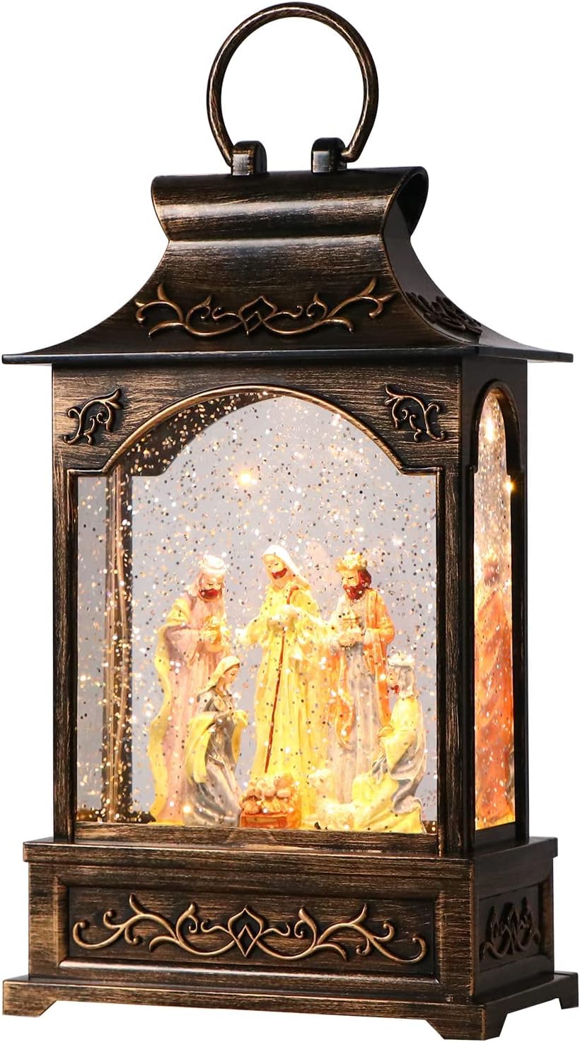 Snow Globes - Christmas Snow Globes Musical Lantern - Snow Globe Nativity Scene Water Snow Globe Glittering Portable Hanging Tabletop Decorative Lantern Christmas Home Décor and Gift…