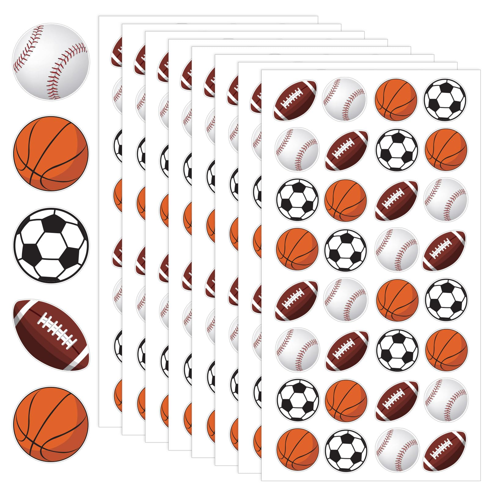 JULMELON 512Pcs Sports Stickers for Kids Classroom,Basketball Football Baseball Soccer Mixed Ball Stickers for Water Bottles Scrapbooking Sports Theme Party Supplies