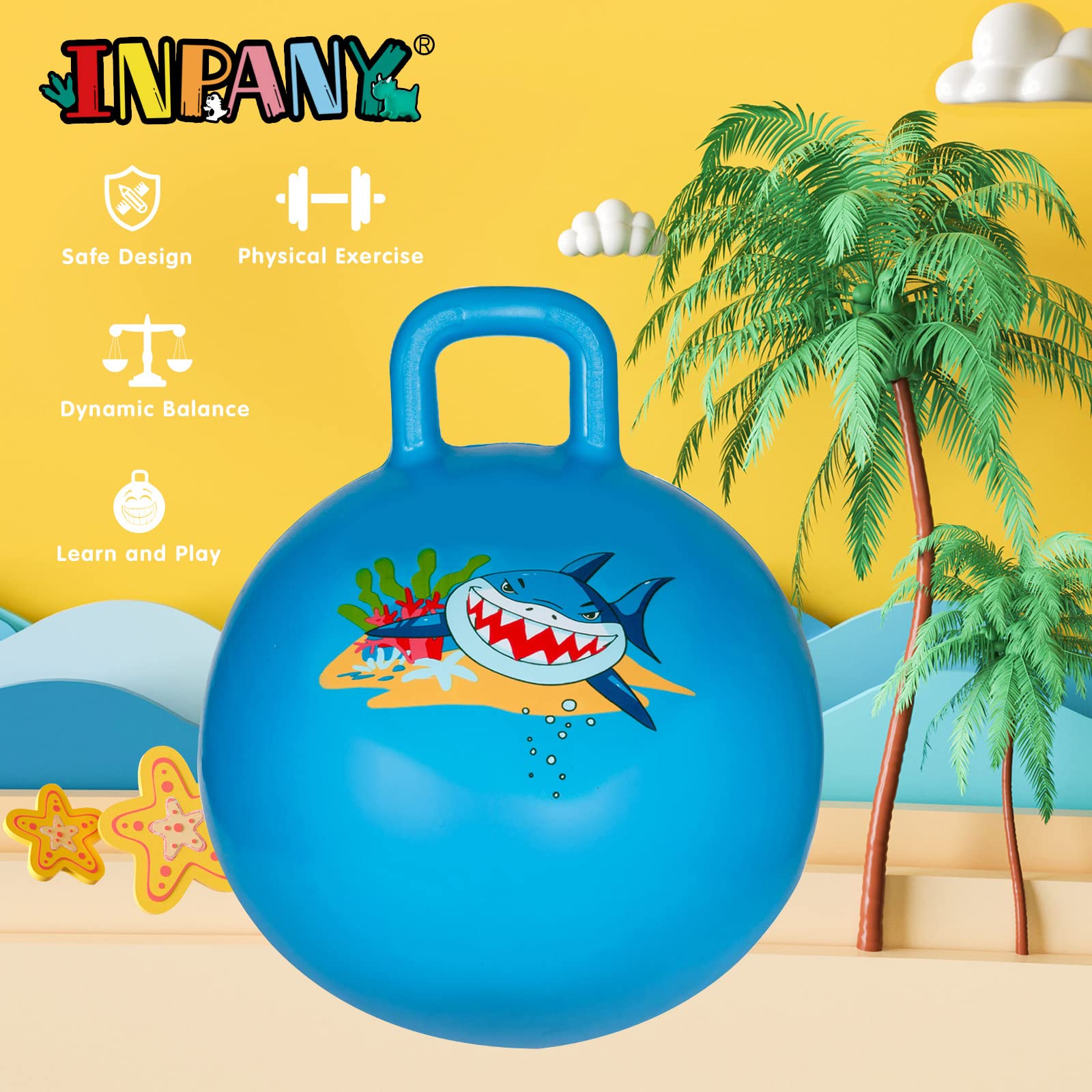 INPANY Hopper Ball, 18 Inches Bouncy Ball with Handles, Bouncing Bounce Balls Hopper, Inflatable Jumping Hopping Toys for Kids Ages 3-6, Hoppity Hop Girls Boys Gifts, Pump Included