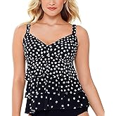 Swim Solutions Women's Galactica Dot Print Tiered Tankini Top