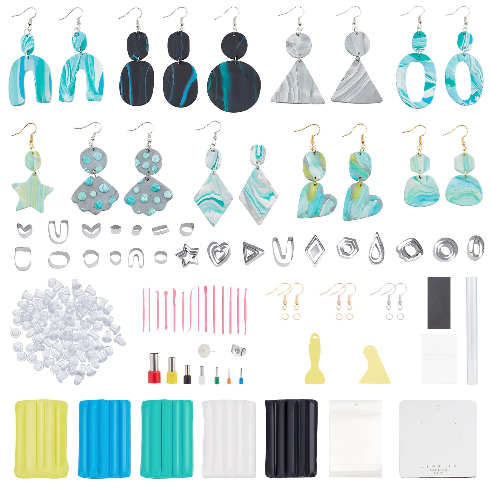 WEBEEDY Polymer Clay Cutters Set 39 Shapes Stainless Steel Clay Earring Cutters 6 Colors Modeling Baking Starter Kit with 247 Accessories for Jewelry Making Clay Gifts for Adults Beginner