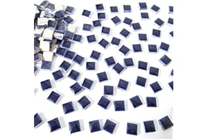 Brueyart 200 Pieces Square Mosaic Tiles for Crafts Bulk, Ceramic Mosaic Pieces 16 Colors Ceramic Mosaic Tile, 12mm Stained Mosaic Ceramic Tiles for Mosaic Projects Home Decor - Dark Blue Mosaic Tiles