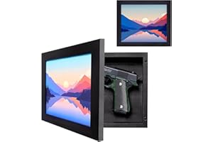 Dononr Hidden Gun Storage, Hidden Gun Safe for Pistols with Magnetic, Wooden Picture Frames for Handgun, Hidden Storage Gun Safe Home Furniture, Concealment Furniture Picture Frame Box, Black
