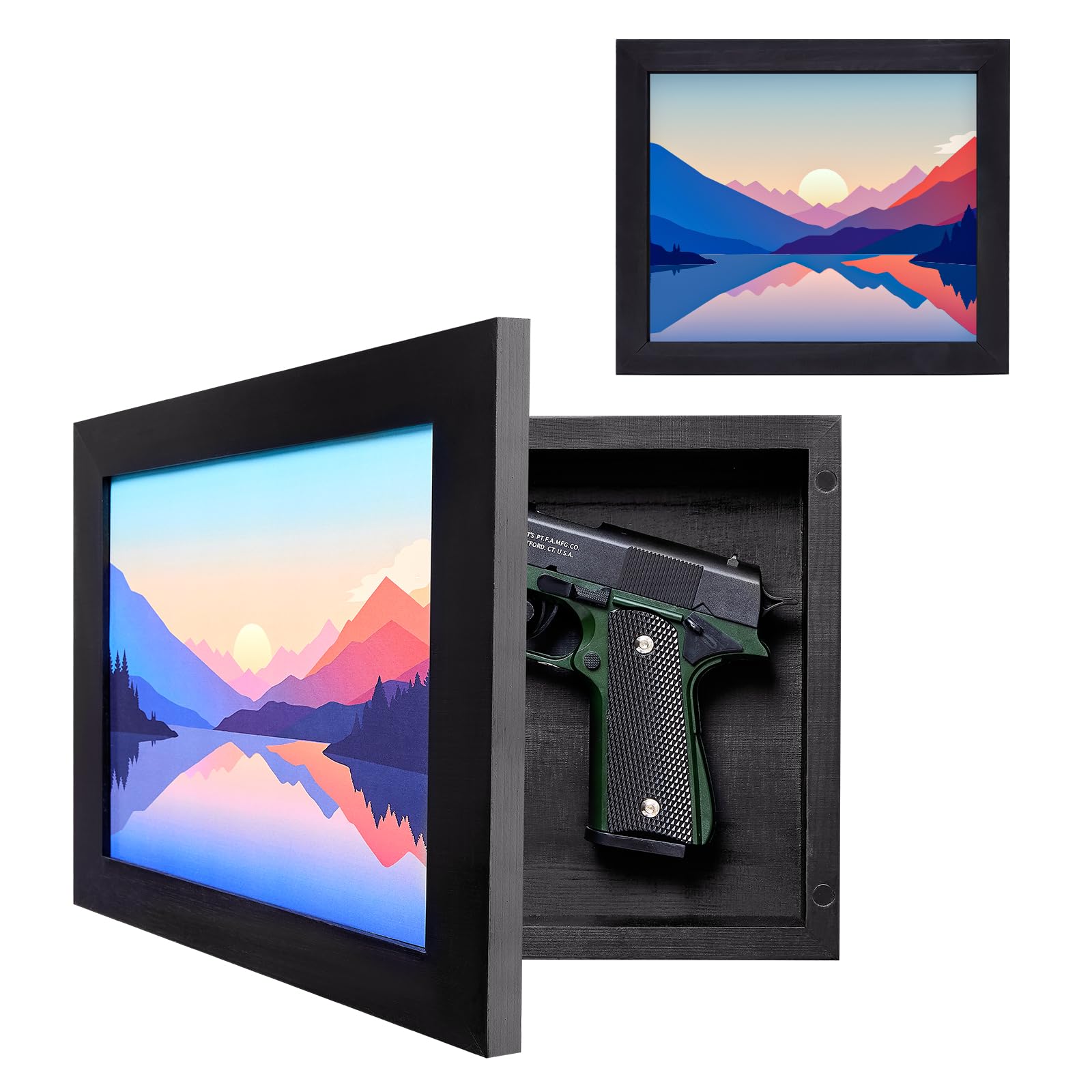 Photo 1 of **DAMAGED** Dononr Hidden Gun Storage, Hidden Gun Safe for Pistols with Magnetic, Wooden Picture Frames for Handgun, Hidden Storage Gun Safe Home Furniture, Concealment Furniture Picture Frame Box, Black