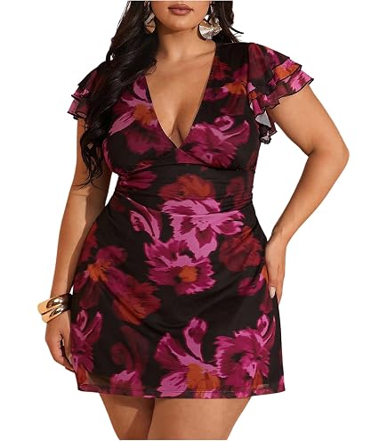 bodycon plus size floral dress Floerns Women's Short Ruffle Sleeve V Neck Boho Dresses Black Large Plus at Amazon Women's Clothing store ACT Color:NUDE AND BLACK The versatile design transitions Toteme - Slouch waist