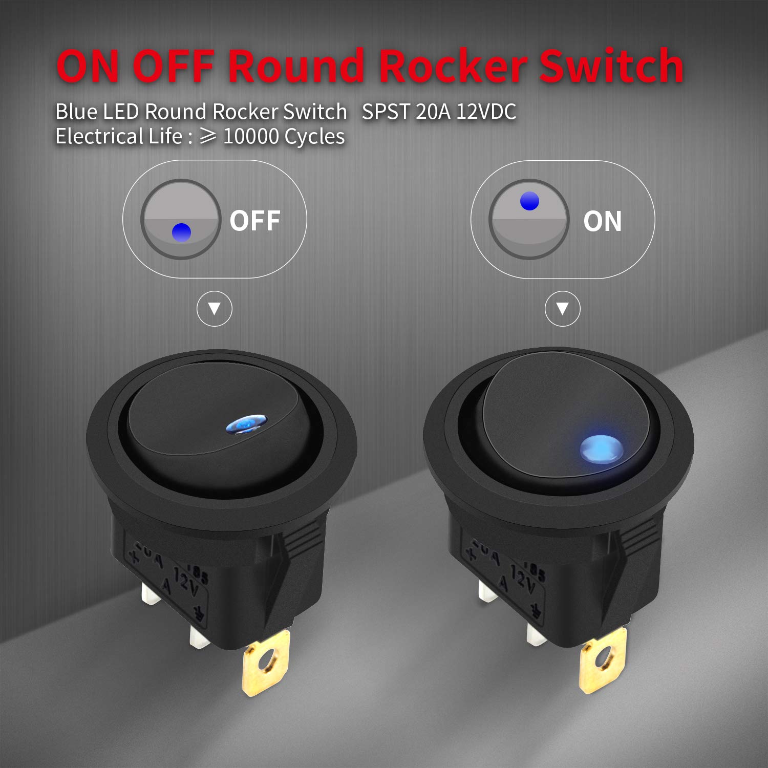 DaierTek Round Rocker Switch Shell 3 Pin with Blue LED Rocker Toggle Switch SPST ON Off 20A 12VDC for Car Truck: Industrial & Scientific
