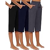Riyiper 3 Pack Women Capri Pants, Causal Drawstring Lounge Yoga Capri Sweatpants Loose Wide Leg Crop Jogger Pant with Pockets