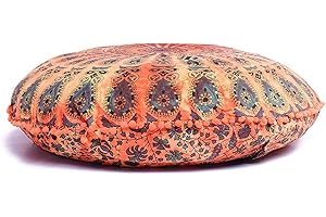 MY DREAM CARTS 32 Inch Floor Pillow "Cover Only" Orange Tie Dye Mandala Cushion Case Seating Throw Hippie Decor Round Meditation Cushion Cover Ottoman Bohemian Pouf Indian Large Sham Picnic Living Room Psychedelic