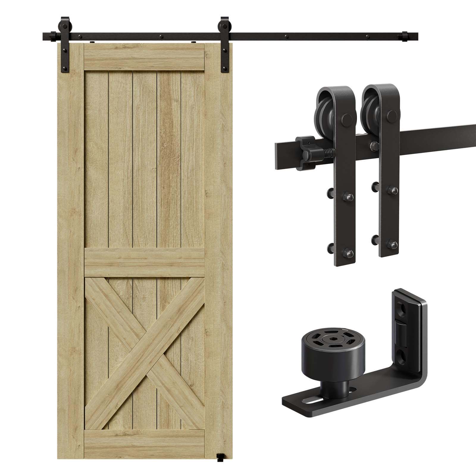 CCJH 8FT/243cm Sliding Barn Door Hardware Closet Set for Single Wooden Door, Modern Black Sliding Door Kits,Upgrade