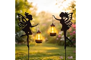 Fairy Garden Accessories Outdoor 1 Pair - Solar Fairy Lights Halloween Decorations Outdoor Garden Statue, Metal Stakes Decora