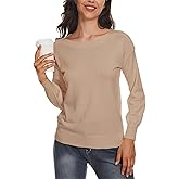 Women's Boat Neck Long Sleeve Sweaters Casual Lightweight Knit Pullover Tops Fall Winter Trendy