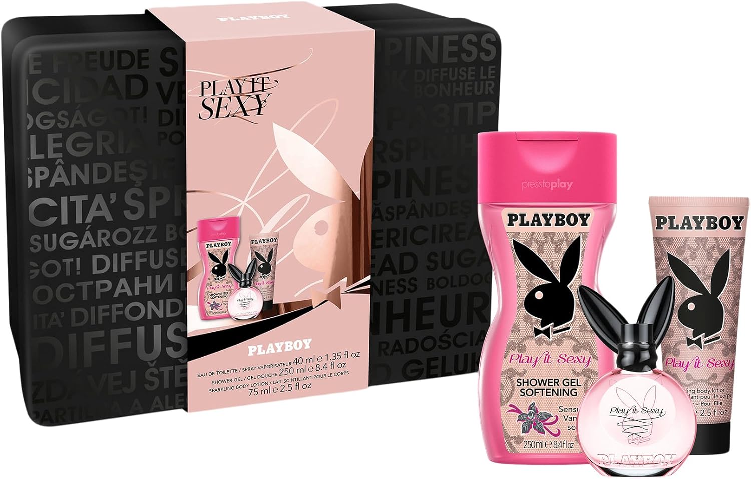 Playboy caja Metal Eau de Toilette 40 ml + Body Lotion + Gel Ducha Sexy: Amazon.es: Belleza
